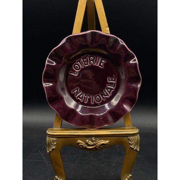 Loterie Nationale Other - St Clement Pottery Maroon Loterie Nationale Ashtray France Dish Vintage